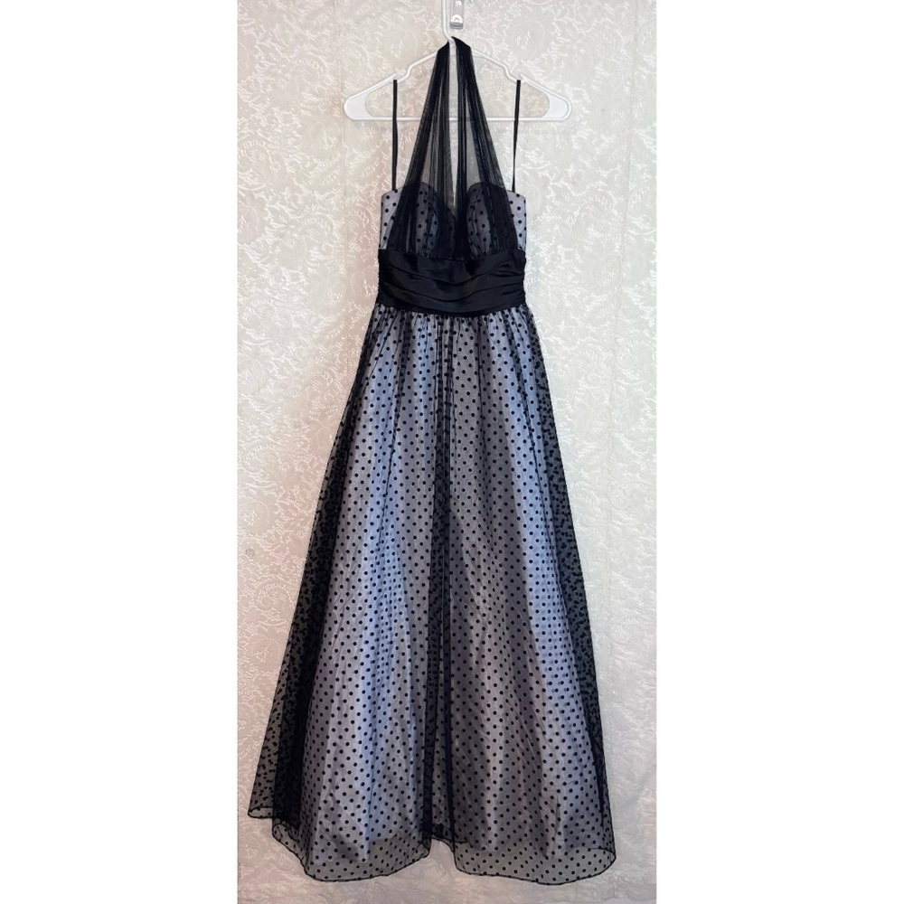 Blondie Nites Polka Dot Halter Formal Evening Prom Party Gala Gown Dress Size S